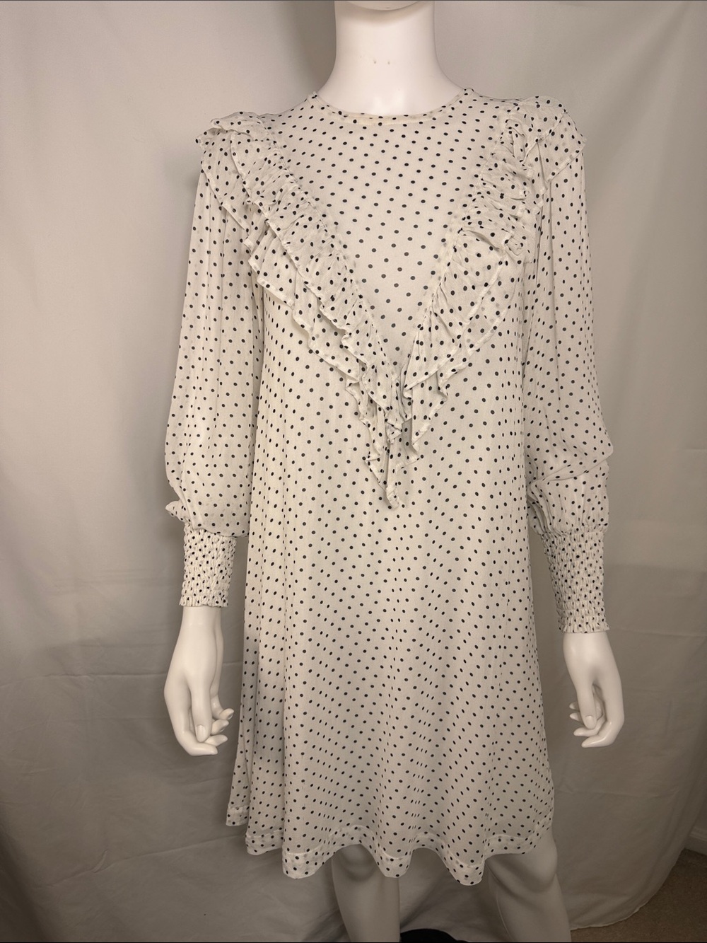 GANNI Rometty Georgette Polka Dot Ruffle Mini Dress White 36 US 4